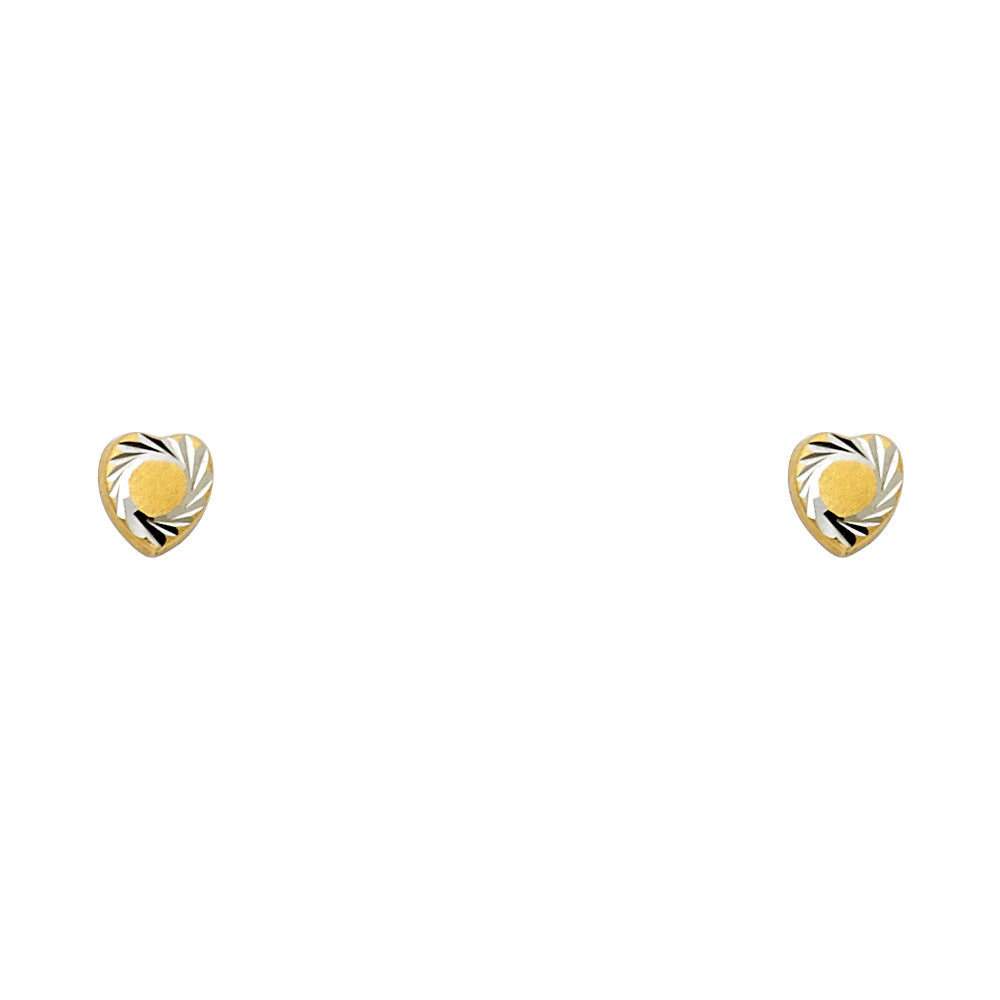 14k Yellow Gold Unique Spiral Heart Stud Love Romantic Circle Earrings