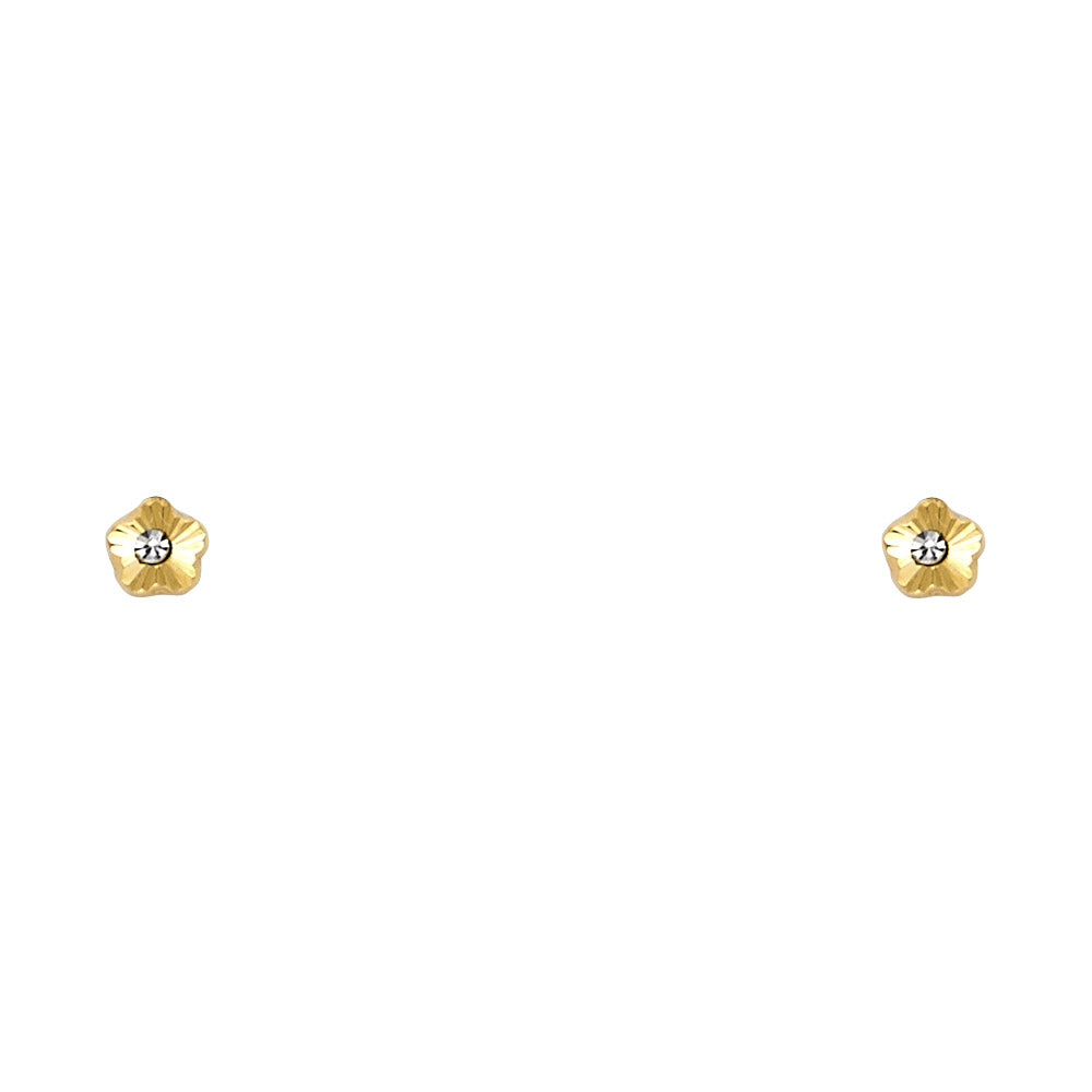 14k Yellow Gold Grooved Flower Stud Rounded Star Cute Studded Earrings