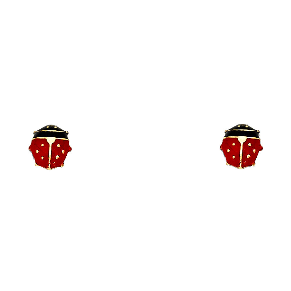 14k Yellow Gold Cute Lady Bug Stud Insect Garden Nature Earrings