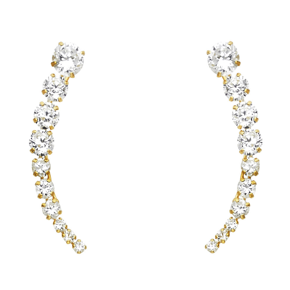 14k Yellow Gold Elegant Studded Journey Bar Stud Italian Horn Earrings