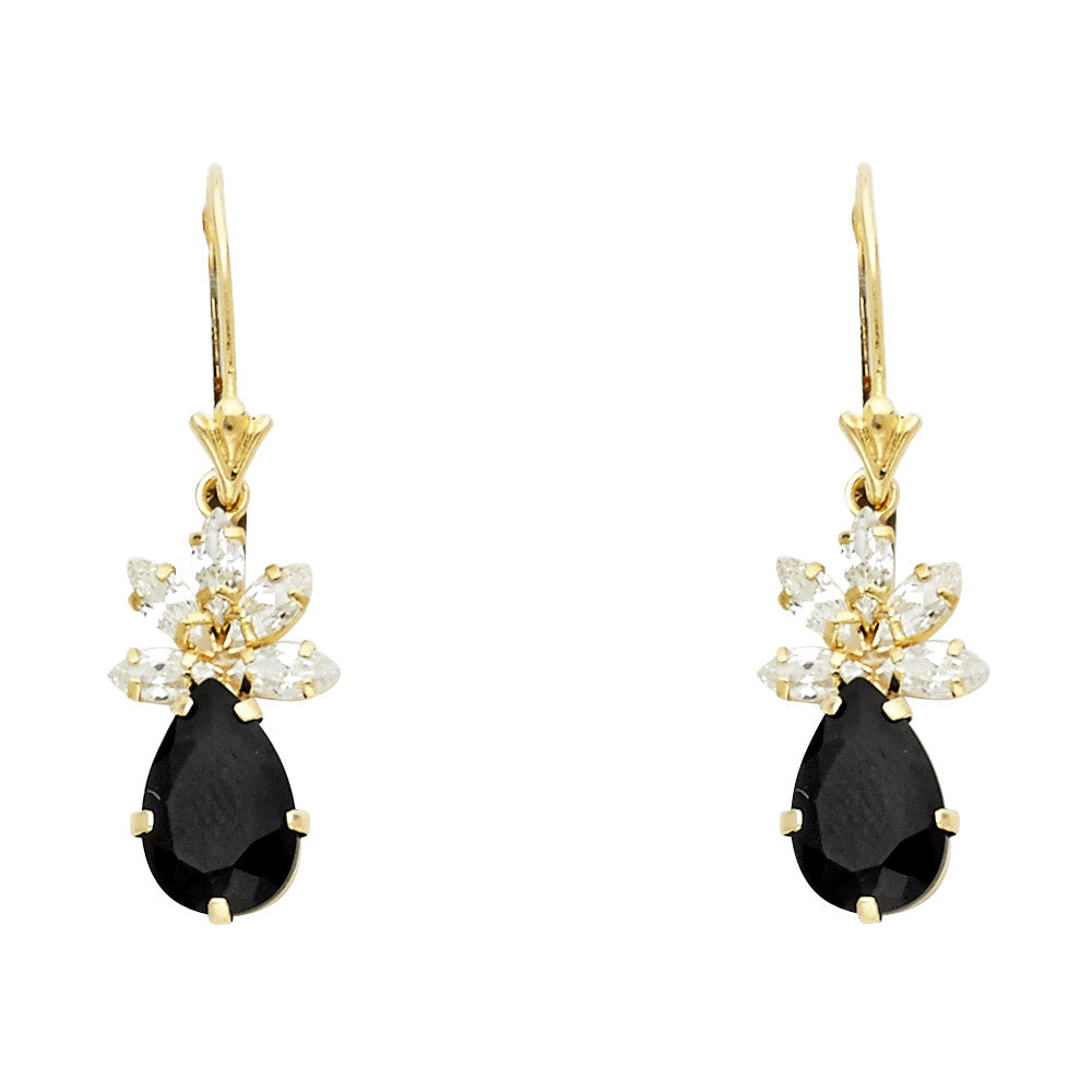 14k Yellow Gold Ornate Vintage Teardrop Stud Burst Marquise Elegant Earrings