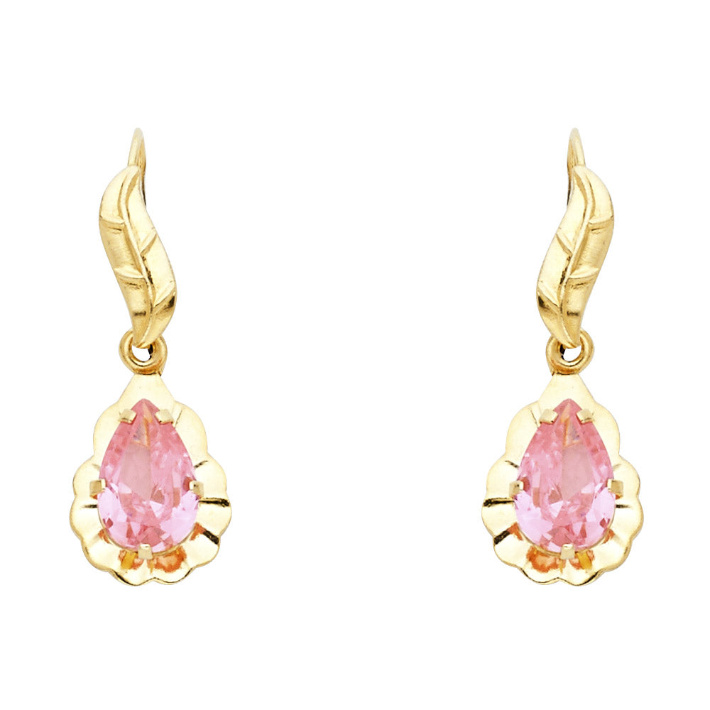 14k Yellow Gold Elegant Burst Leaf Stud Flower Scalloped Edge Feather Earrings