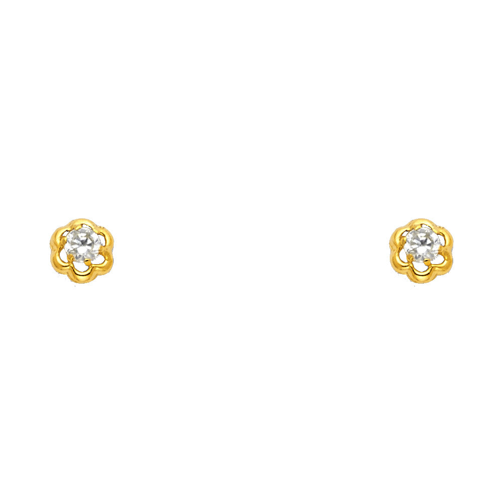 14k Yellow Gold Scalloped Flower Stud Teardrop Petal Elegant Vintage Earrings