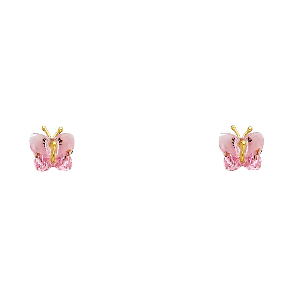 14k Yellow Gold Promise Heart Butterfly Stud Elegant Animal Insect Earrings
