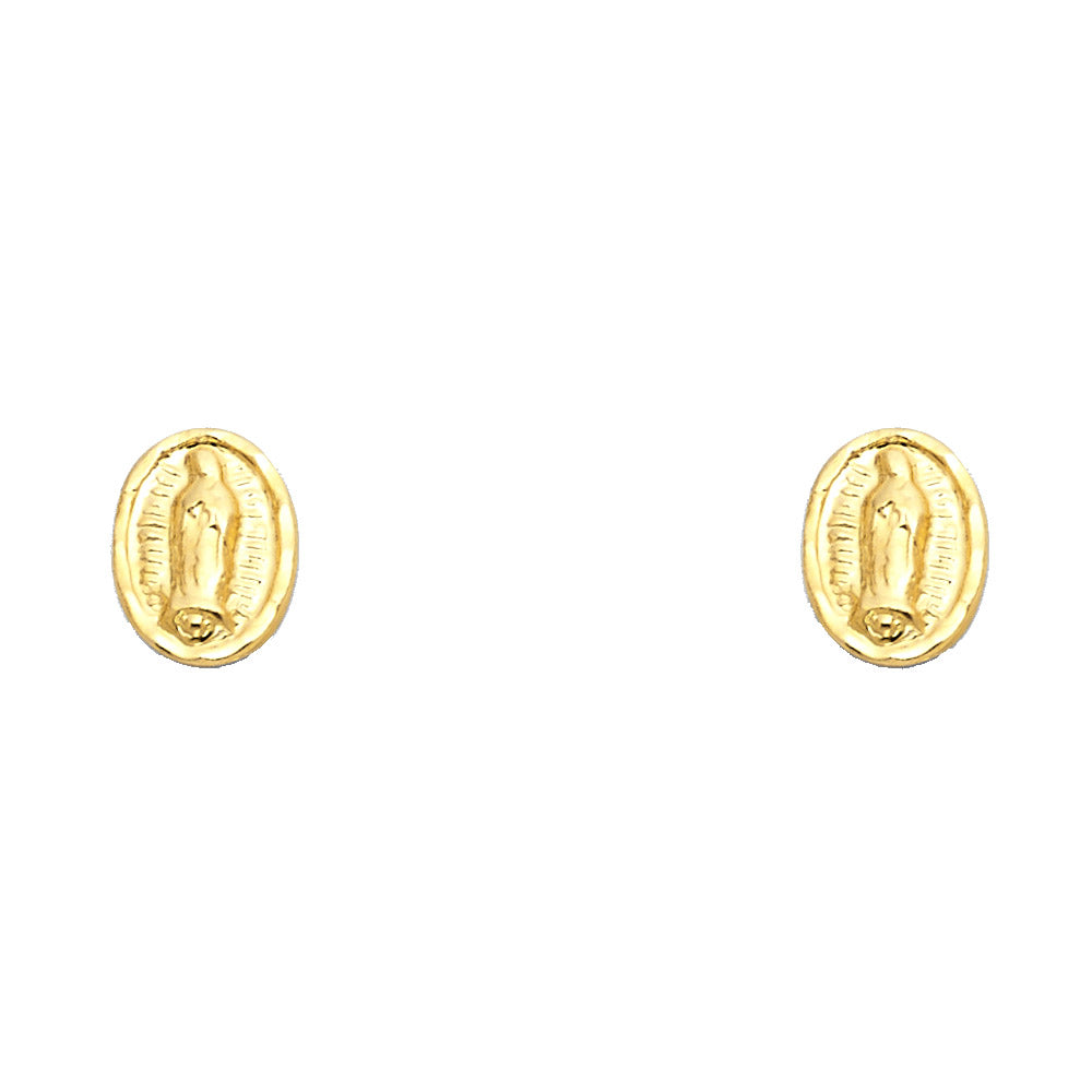 14k Yellow Gold High Polish Our Lady of Guadalupe Stud Elegant Vintage Earrings