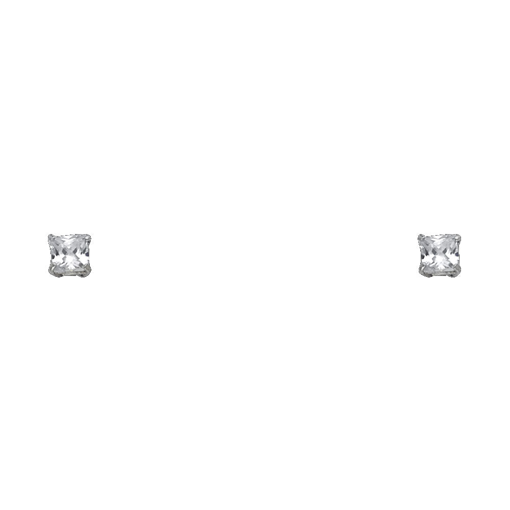 14k White Gold Simple Stud Square Elegant Fashion Ice Cube Earrings