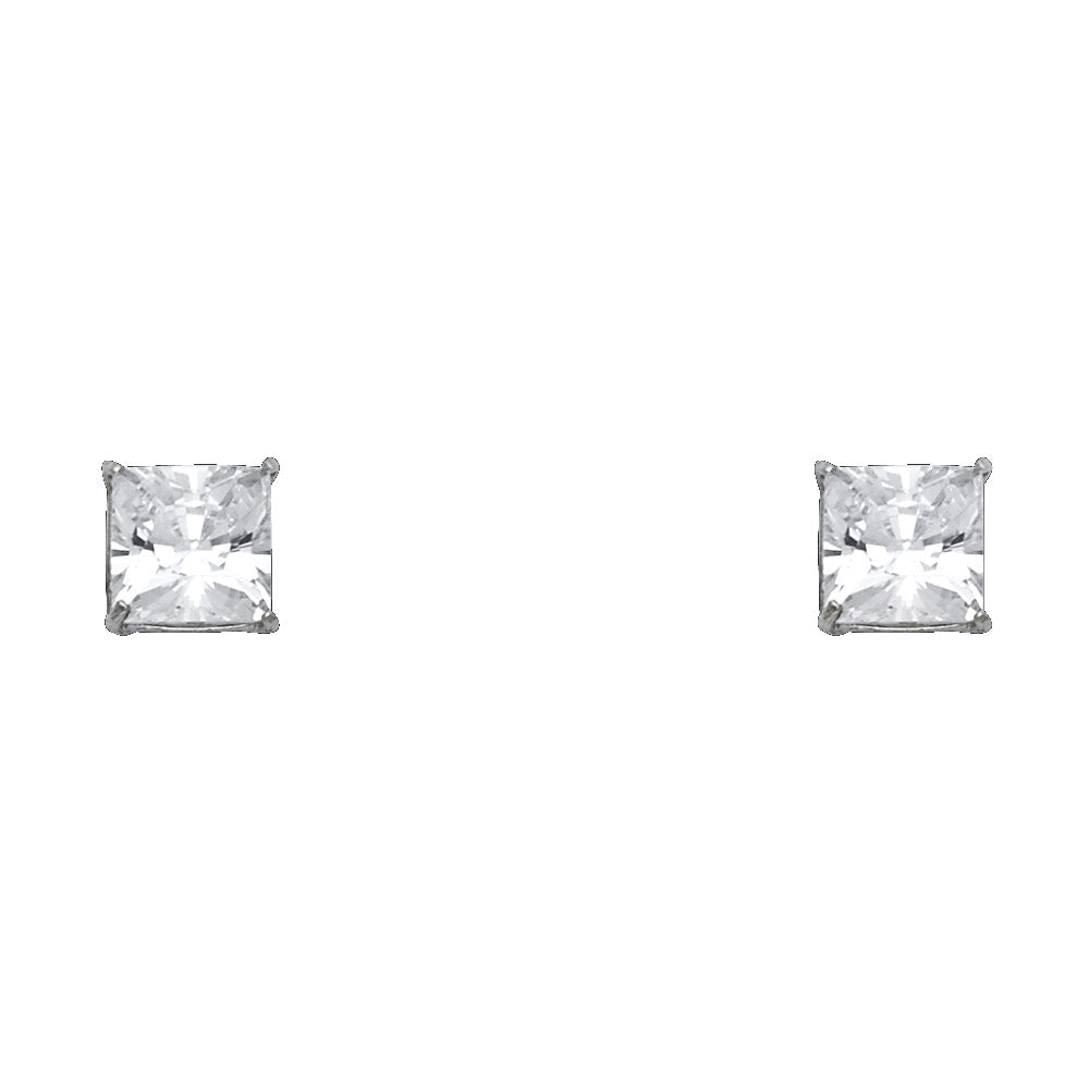 14k White Gold Simple Square Stud Classic Plain Minimalist Traditional Earrings