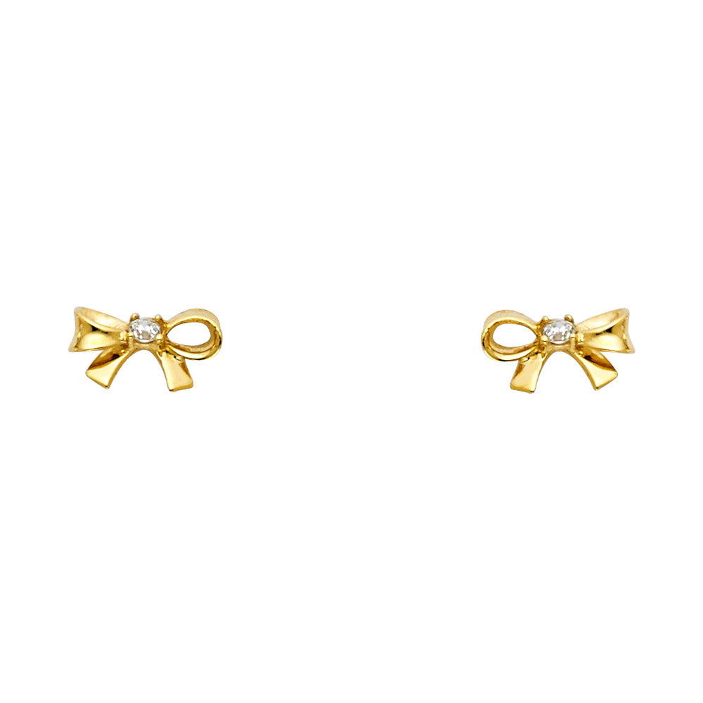 14k Yellow Gold High Polish Bow Stud Ribbon Dainty Feminine Earrings
