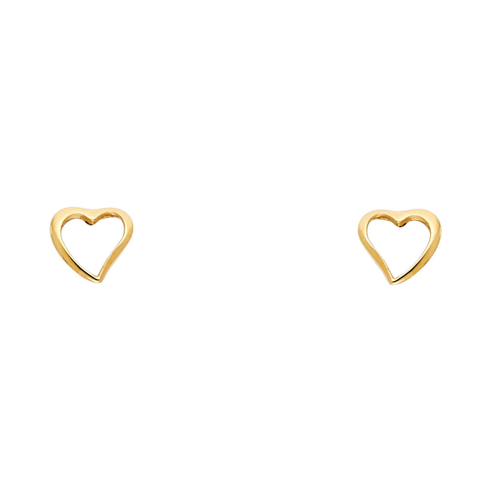 14k Yellow Gold Simple Heart Outline Stud Whimsical Cutout Open Love Earrings