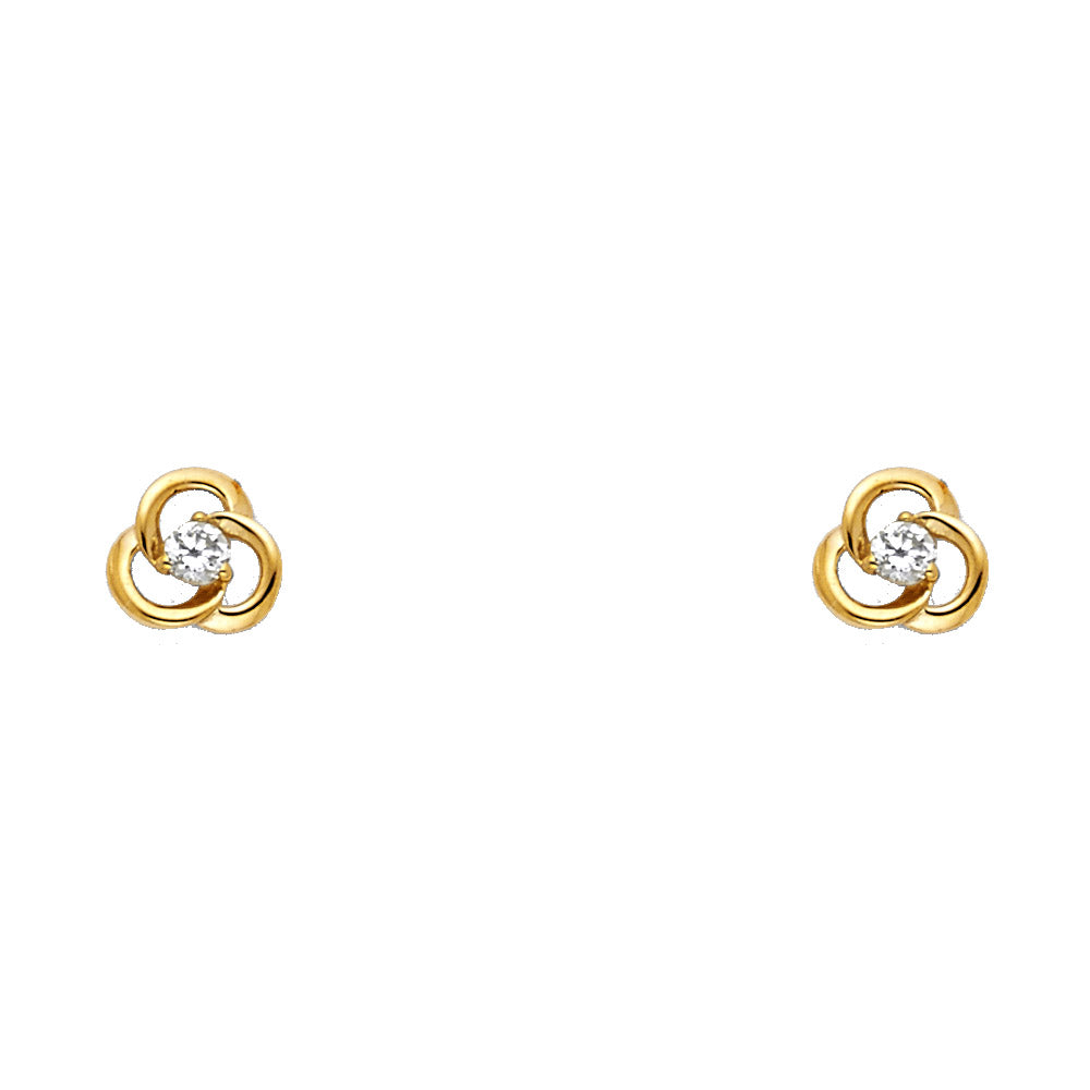 14k Yellow Gold High Polish Triquetra Stud Interlocking Linked Circle Earrings