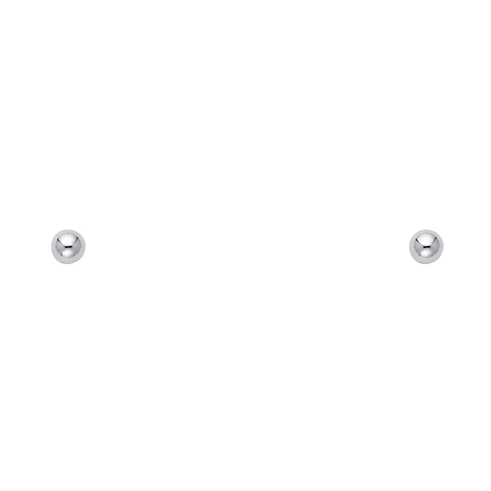 14k White Gold 3mm Simple Tiny Ball Stud High Polish Shiny Sphere Earrings New