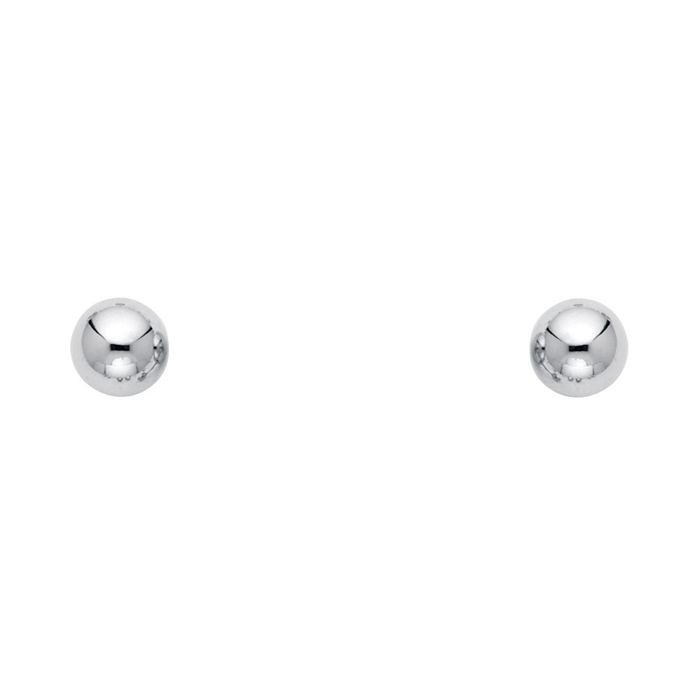 14k White Gold 6mm High Polish Circle Stud Round Shiny Ball Classic Earrings New