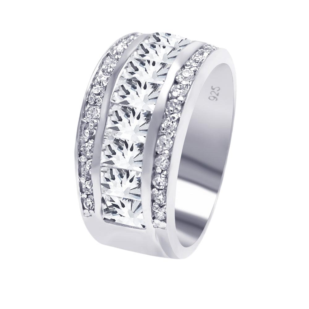 Sterling Silver 925 Rhodium Plated Half Channel Clear Baguette CZ Ring Sizes 4-9
