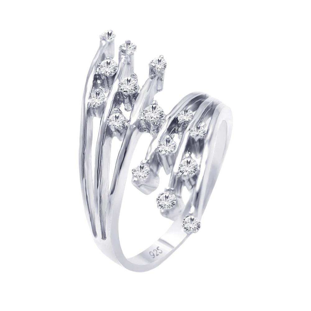 Sterling Silver 925 Rhodium Plated CZ Double Row Ring Cute Band Sizes 5-9