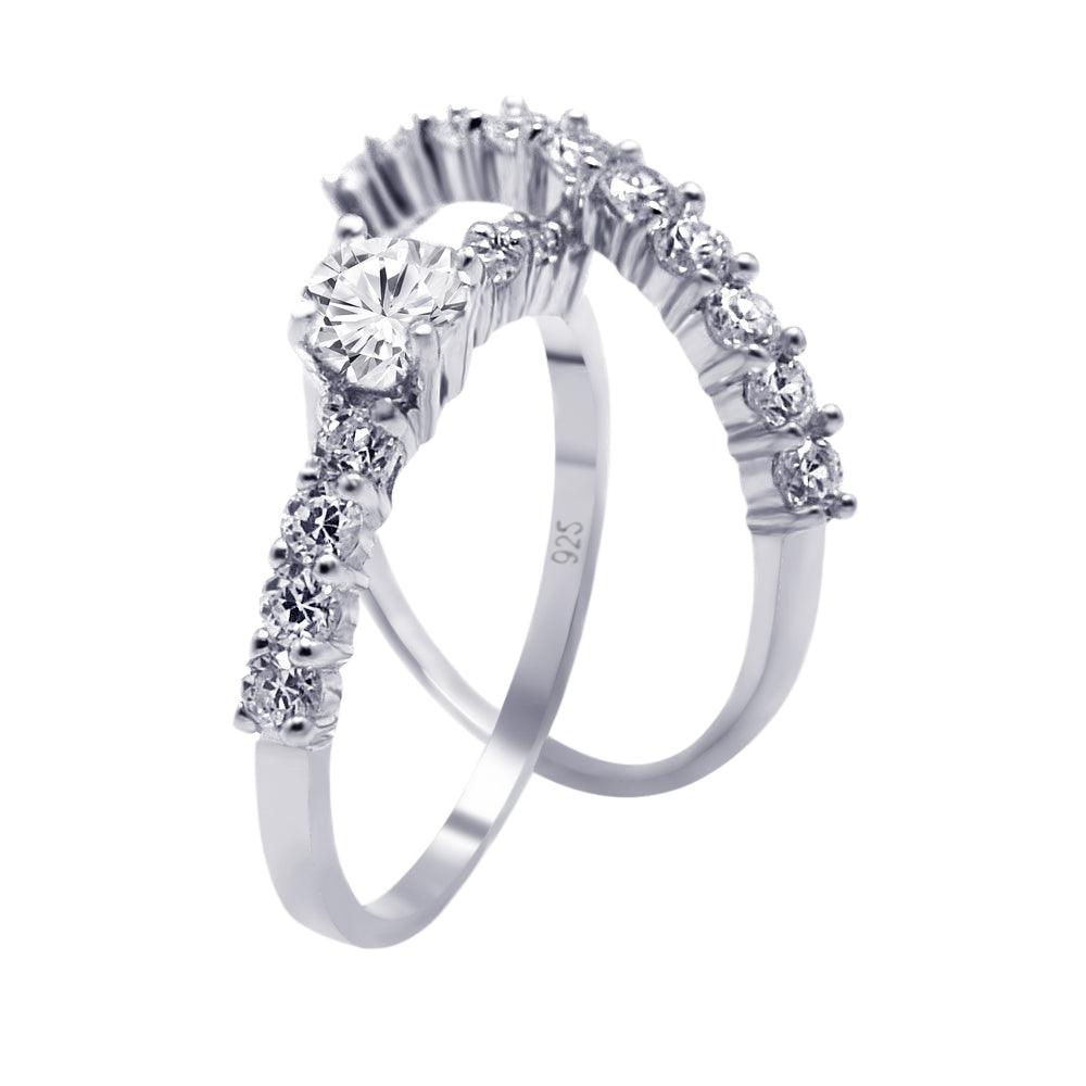Sterling Silver 925 Rhodium Plated CZ Bridal Engagement Ring Set Sizes 5-9