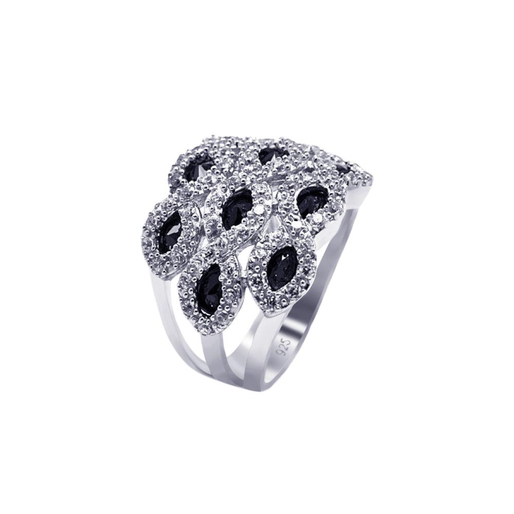 Sterling Silver 925 Rhodium Plated Clear Black Marquise CZ Band Ring Sizes 5-9