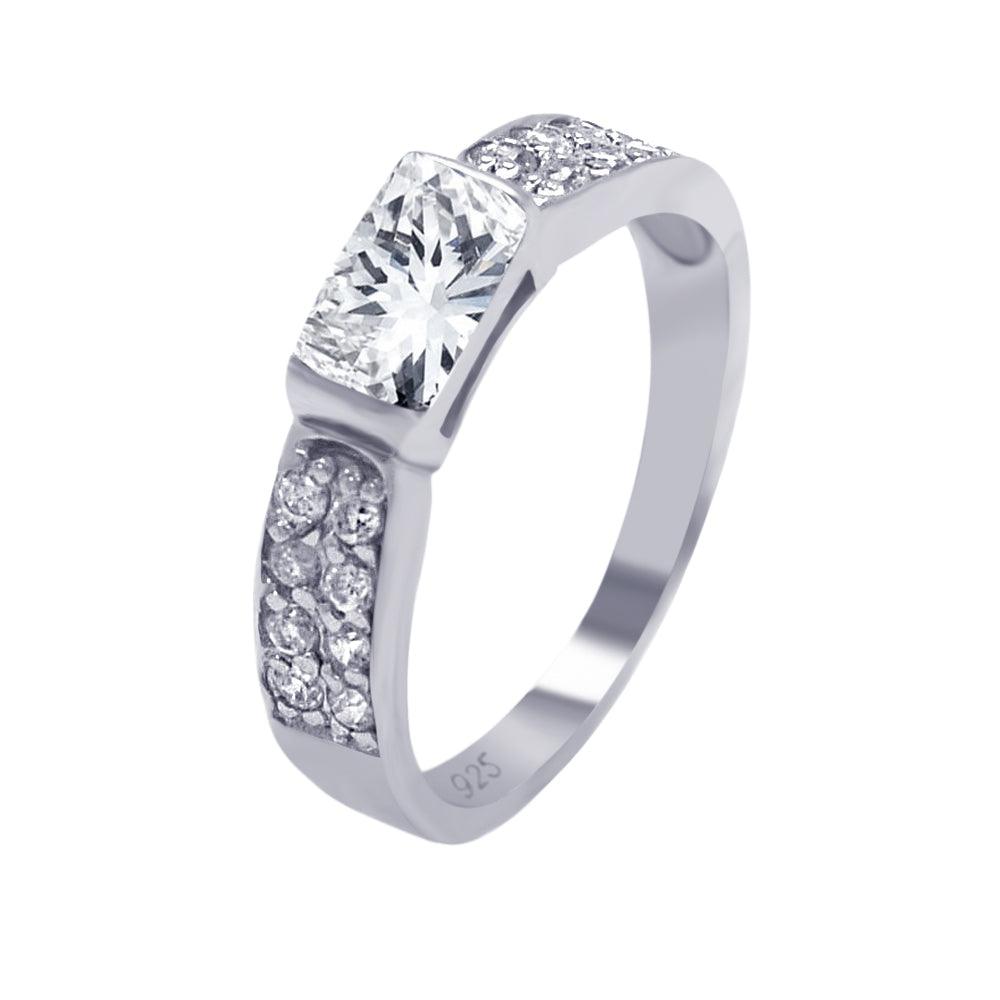 Sterling Silver 925 Rhodium Plated Clear Rectangular Pave CZ Ring Band Sizes 5-9