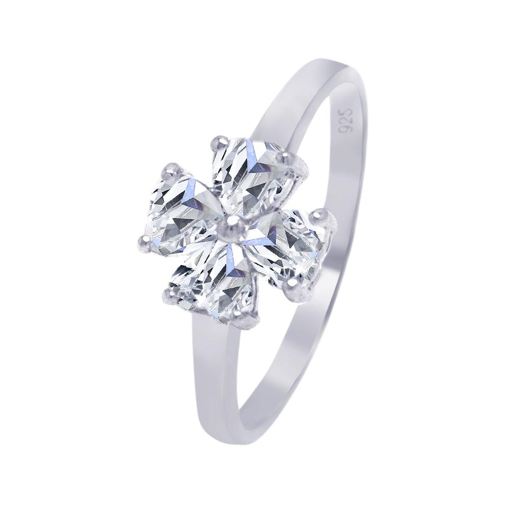 Sterling Silver 925 Rhodium Plated Clear CZ Cross Clover Ring Band Sizes 5-9