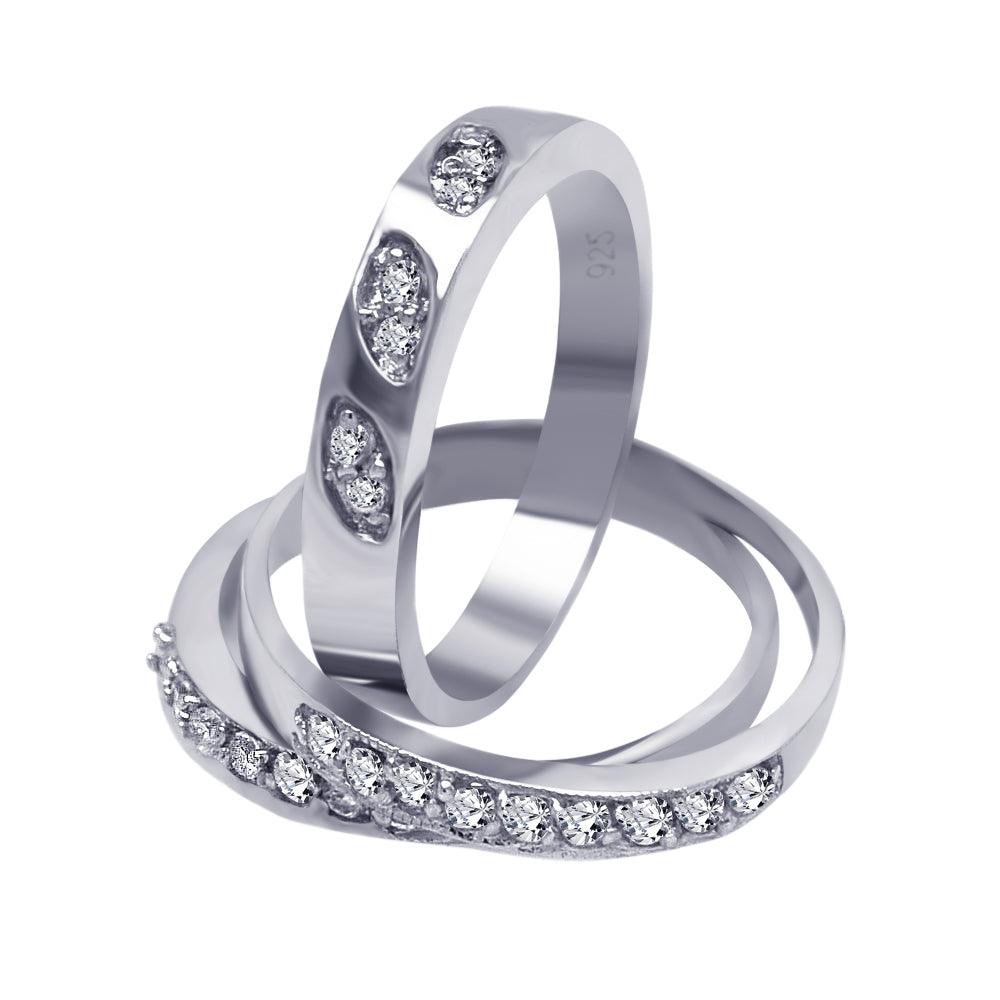 Sterling Silver 925 Rhodium Plated Clear Pave CZ Ring Set Band Sizes 5-9