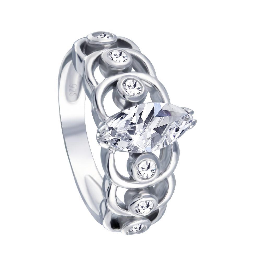 Sterling Silver 925 Rhodium Plated Clear Marquise CZ Engagement Ring Sizes 5-9