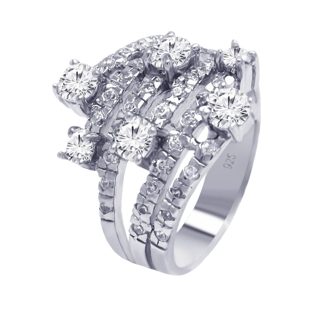 Sterling Silver 925 Rhodium Plated Multiple Sized Clear CZ Wrap Ring Sizes 5-9