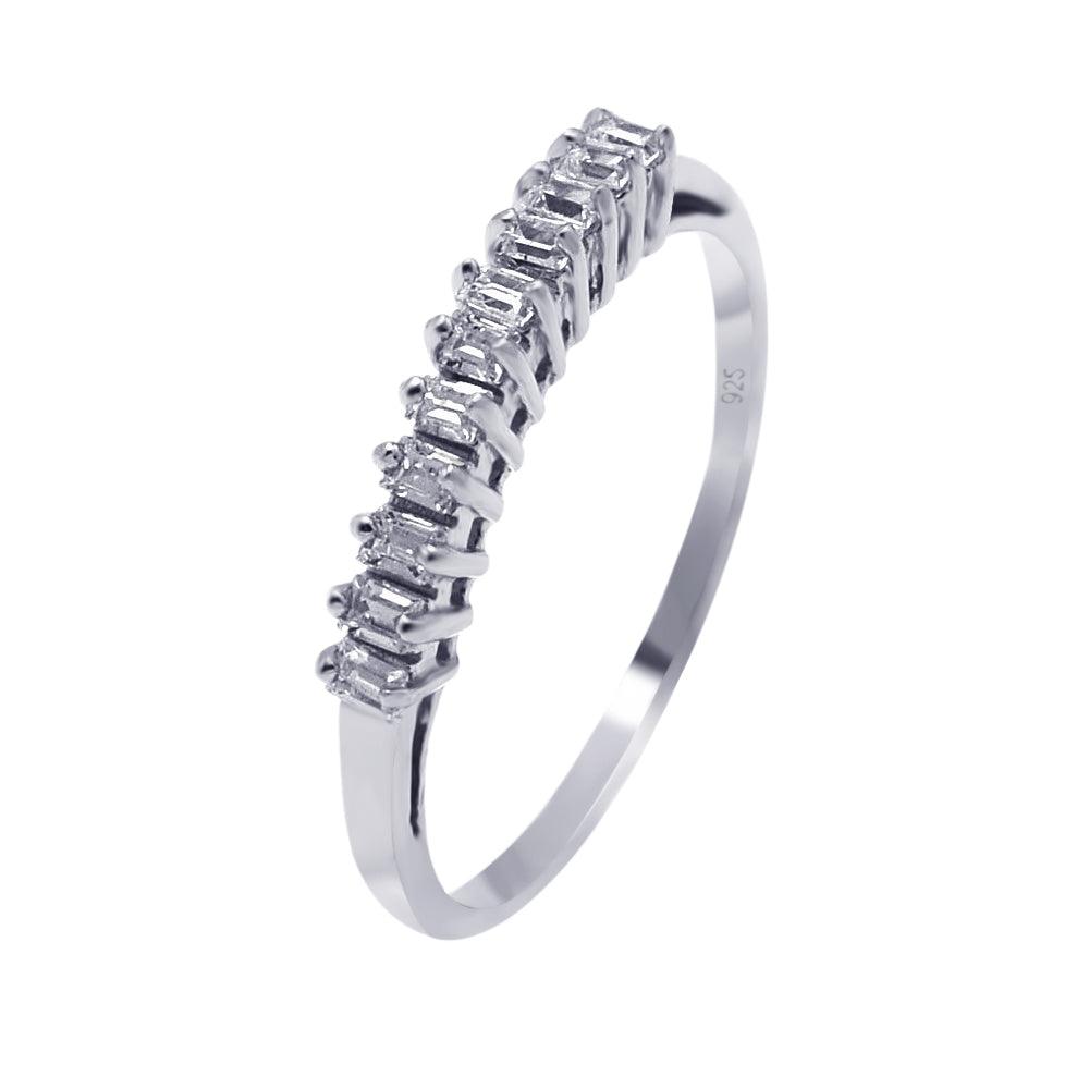 Sterling Silver 925 Rhodium Plated Clear Baguette CZ Ring Band Sizes 4-9