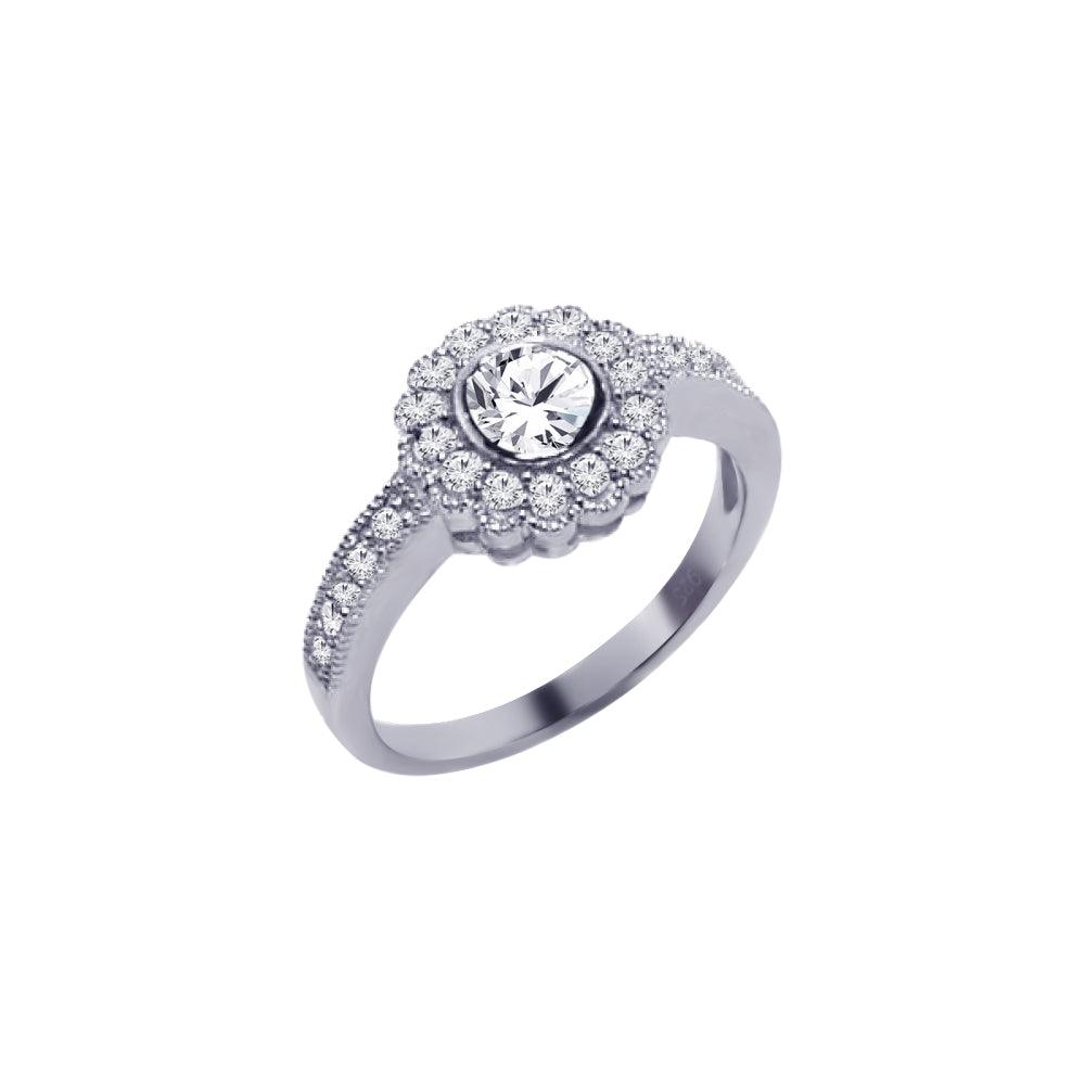 Sterling Silver 925 Rhodium Plated Pave Clear Cluster CZ Flower Ring Sizes 5-9