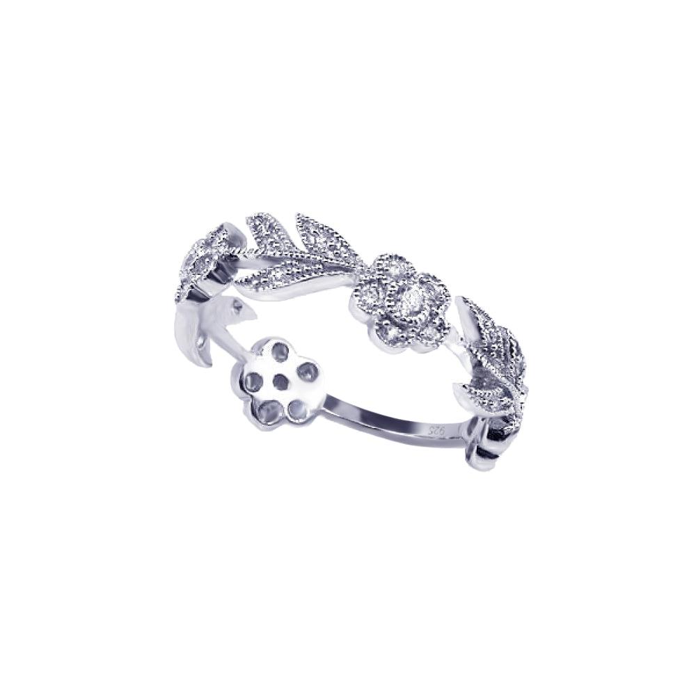Sterling Silver 925 Rhodium Plated CZ Flower Leaf Eternity Ring Sizes 5-9