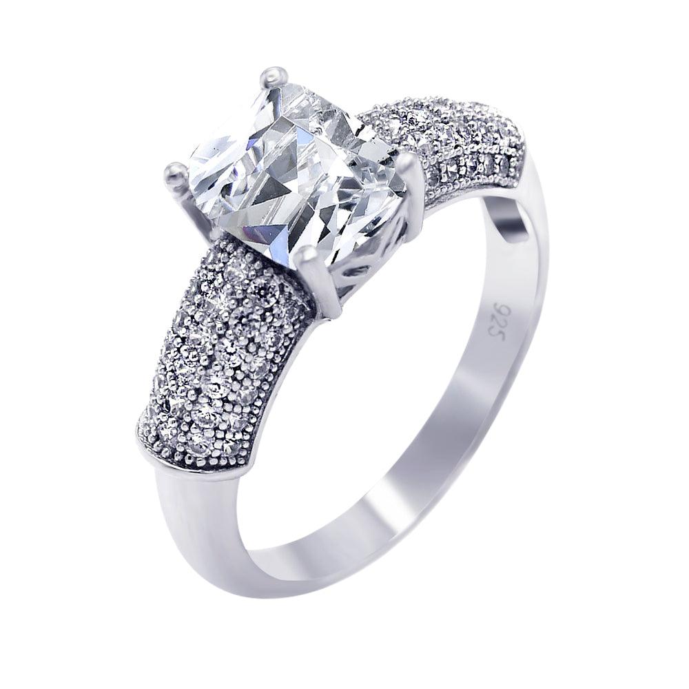 Sterling Silver 925 Rhodium Plated Micro Pave Square Center CZ Ring Sizes 5-9
