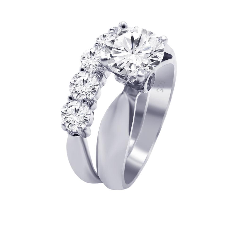 Sterling Silver 925 Rhodium Plated Clear Round CZ Engagement Ring Sizes 5-9