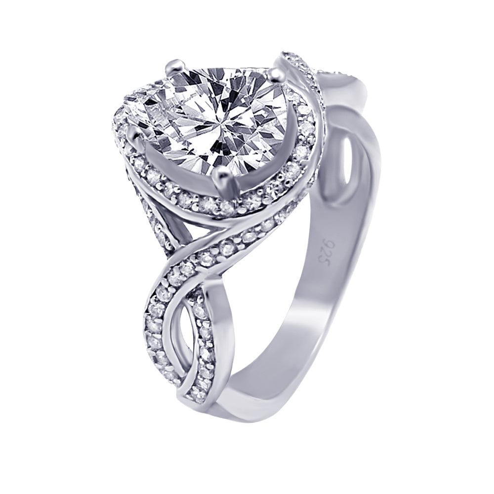 Sterling Silver 925 Rhodium Plated Pave Pear Center CZ Ring Band Sizes 5-9