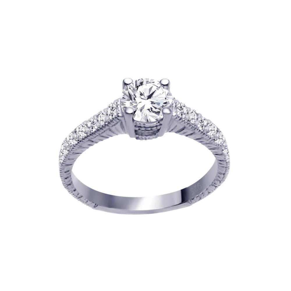 Sterling Silver 925 Rhodium Plated Pave Round Center CZ Ring Band Sizes 5-9