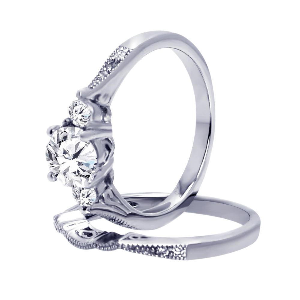 Sterling Silver 925 Rhodium Plated CZ Bridal Engagement Ring Band Set Sizes 5-9
