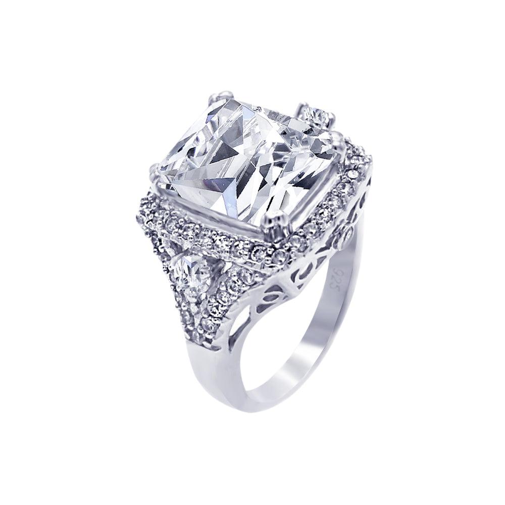 Sterling Silver 925 Rhodium Plated Clear Square Center Cluster CZ Ring Sizes 5-9