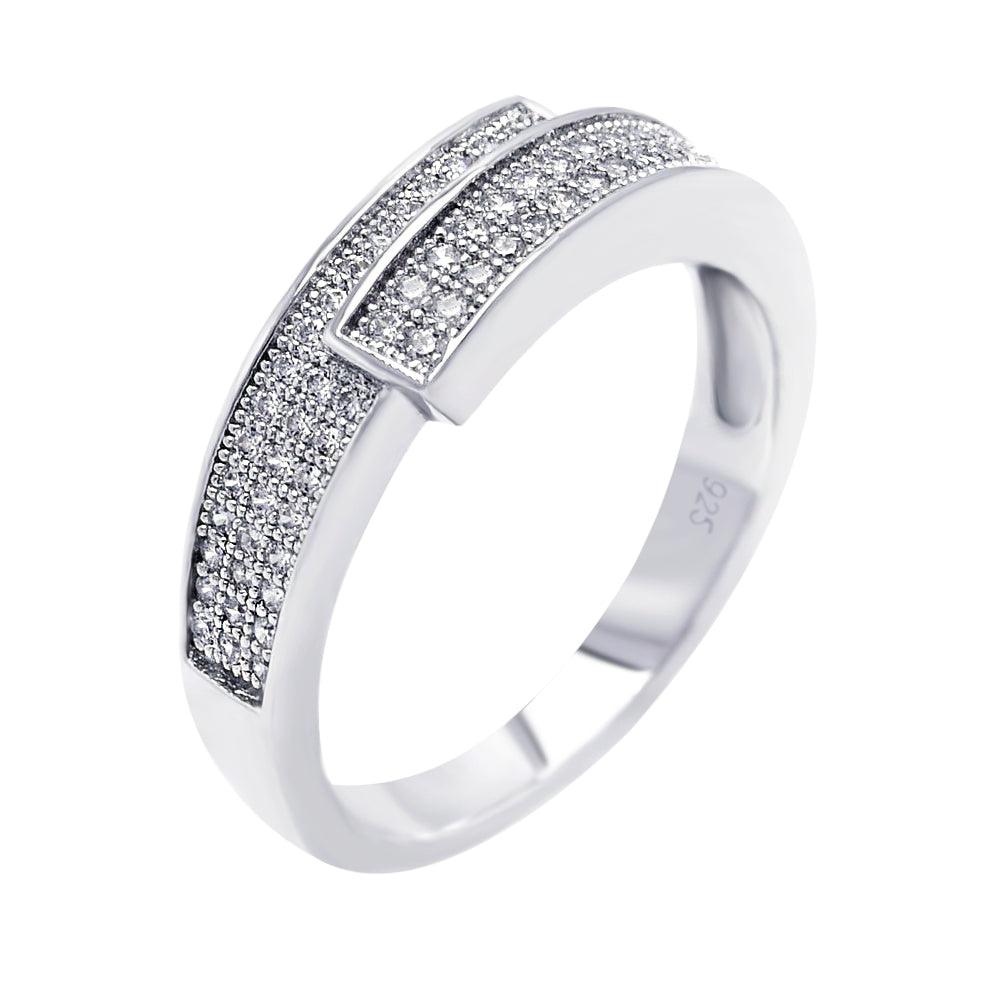 Sterling Silver 925 Rhodium Plated Micro Pave CZ Overlap Ring Band Sizes 5-9