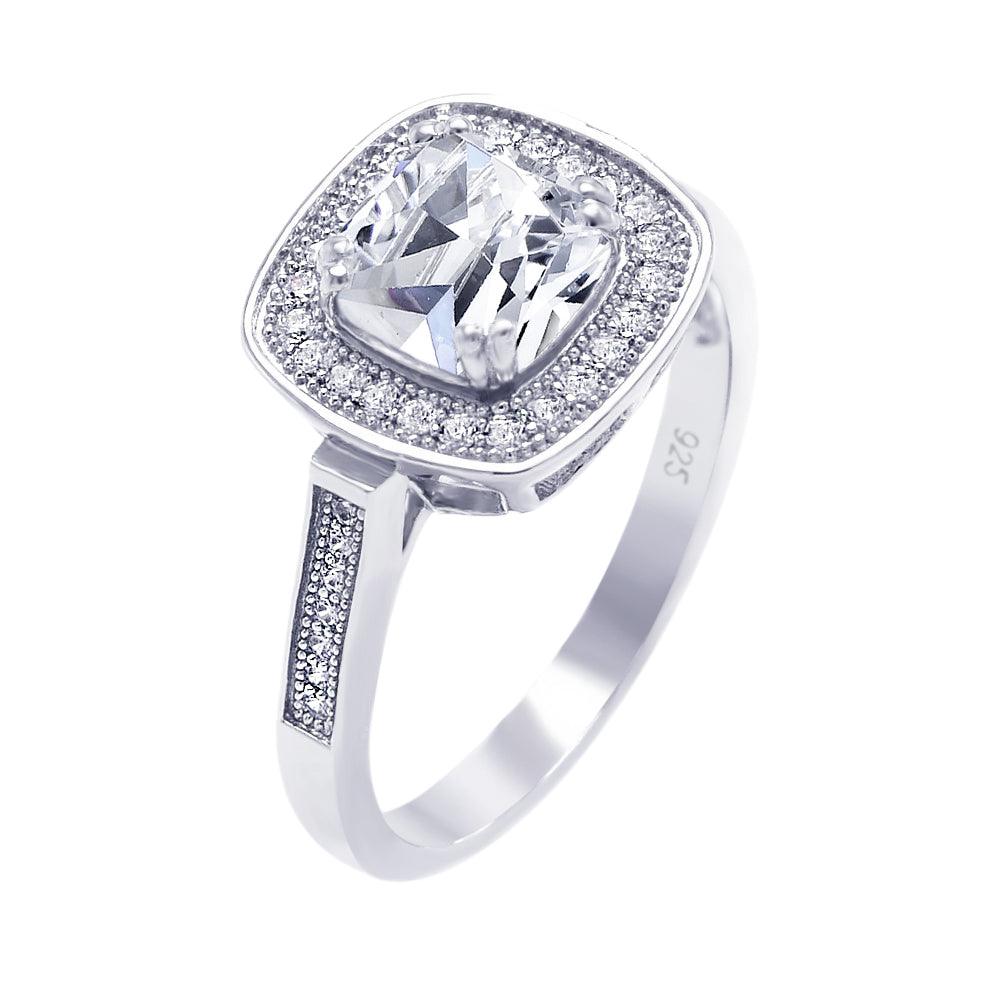 Sterling Silver 925 Rhodium Plated Micro Clear Cluster Square CZ Ring Sizes 5-9