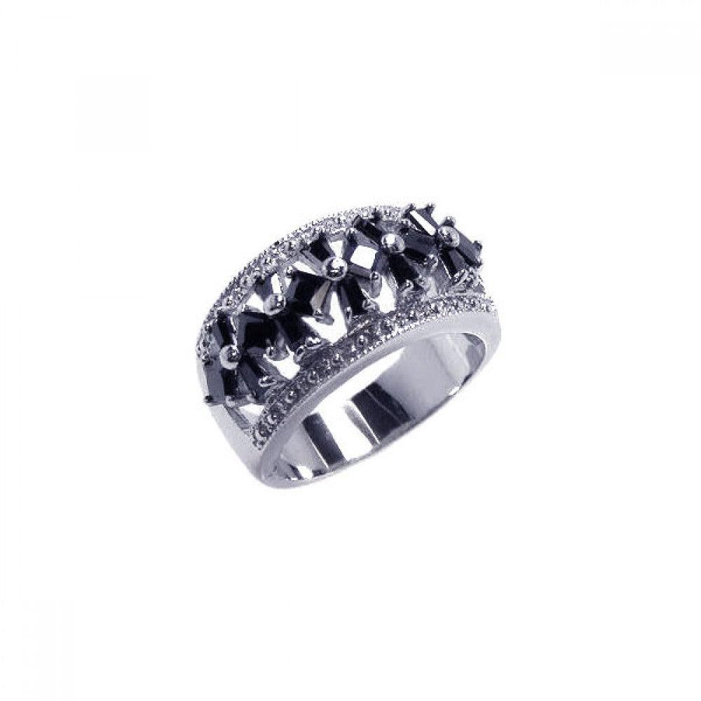 Sterling Silver 925 Rhodium Plated Half Clear & Black CZ Cross Ring Sizes 5-8