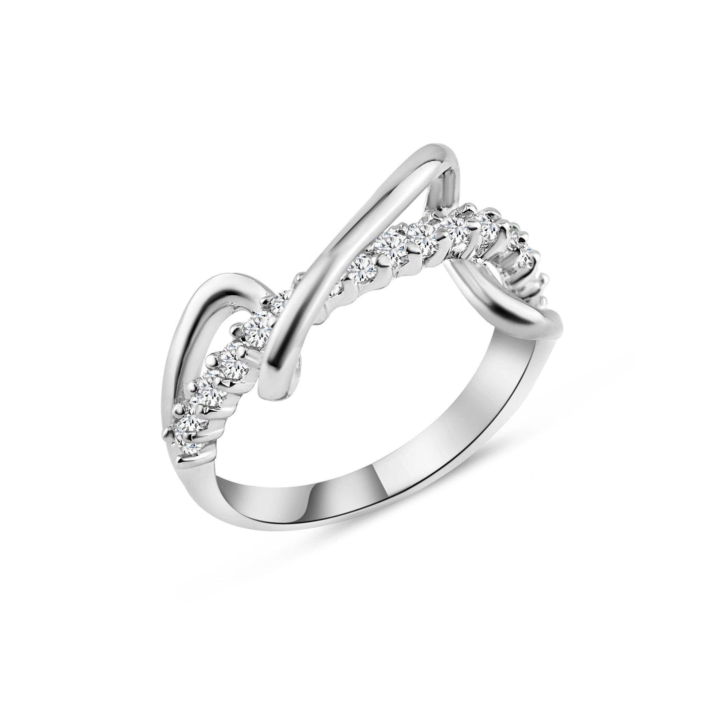 Sterling Silver 925 Rhodium Plated CZ New Zigzag Criss Cross Knot Ring Sizes 5-9
