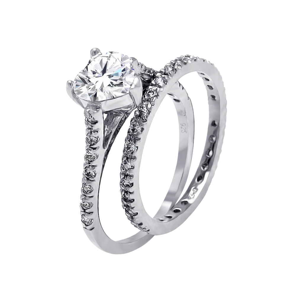 Sterling Silver 925 Rhodium Plated Clear CZ Heart Bridal Ring Set Love Sizes 5-9