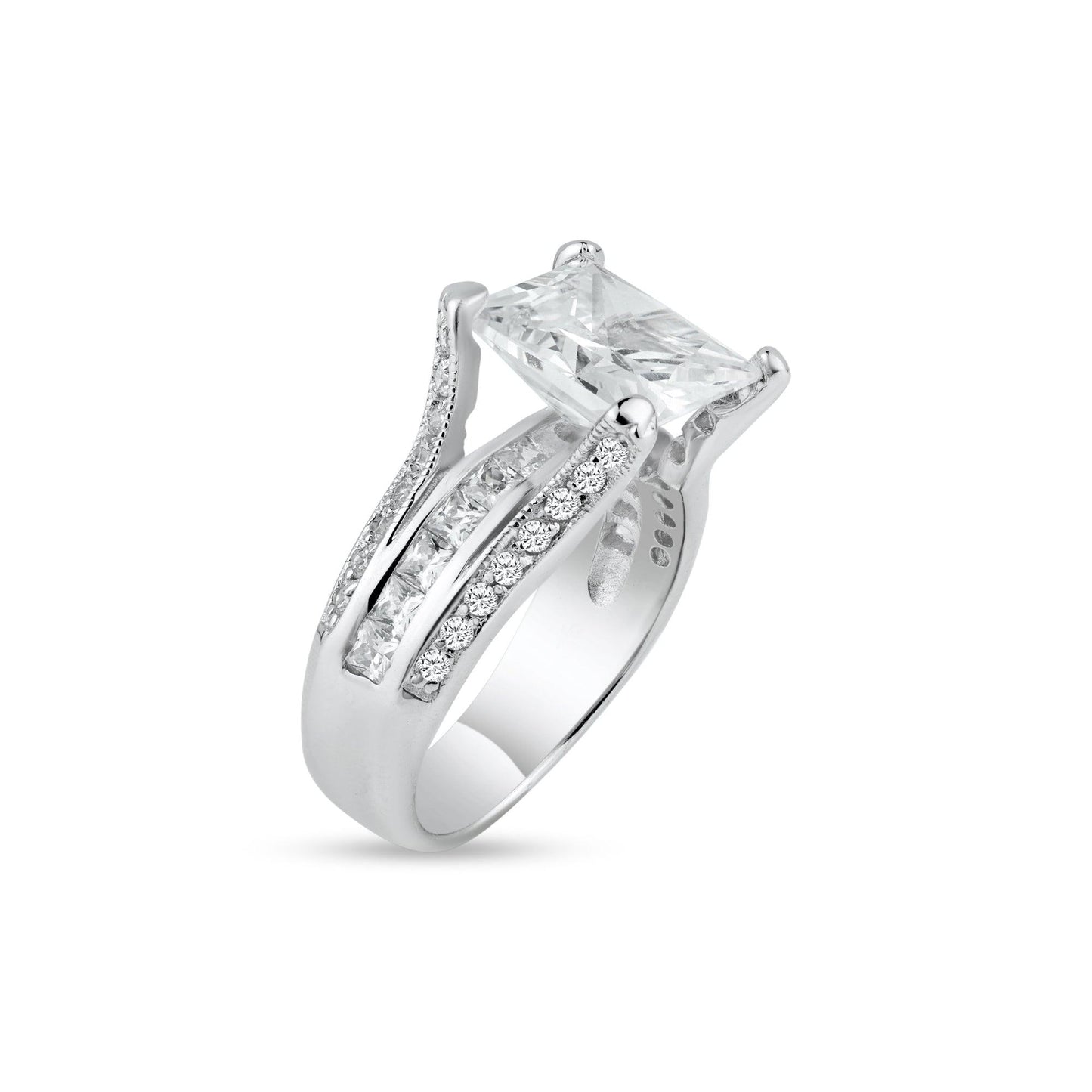 Sterling Silver 925 Rhodium Plated Princess Cut CZ Bridal Ring Band Sizes 5-9