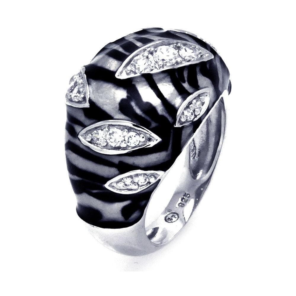 Sterling Silver 925 Rhodium Plated Clear CZ Zebra Stripe Ring Band Sizes 5-9