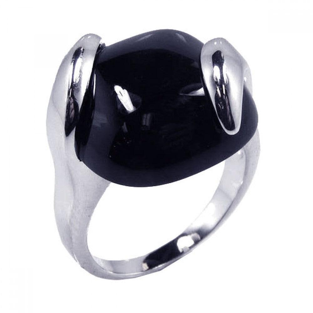 Sterling Silver 925 Rhodium Plated Black Onyx Cocktail Ring Band Sizes 5-9