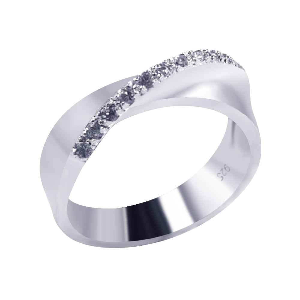 Sterling Silver 925 Rhodium Plated CZ Crossed Fashion Ring Band Sizes 5-10