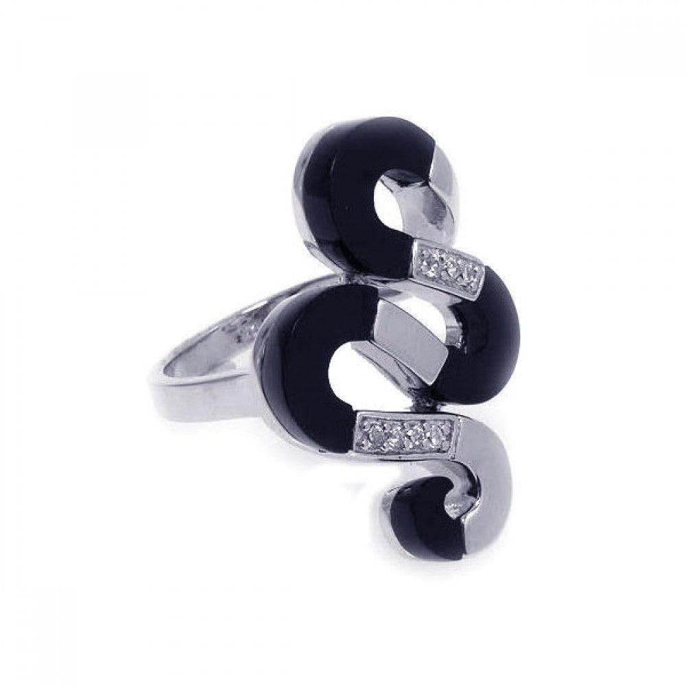 Sterling Silver 925 Rhodium Plated Black Onyx Clear CZ Snake Ring Sizes 5-9