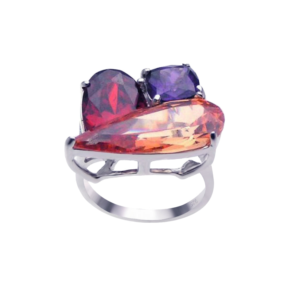 Sterling Silver 925 Rhodium Plated Multi Colored CZ Shaped Ring Band Sizes 5-9