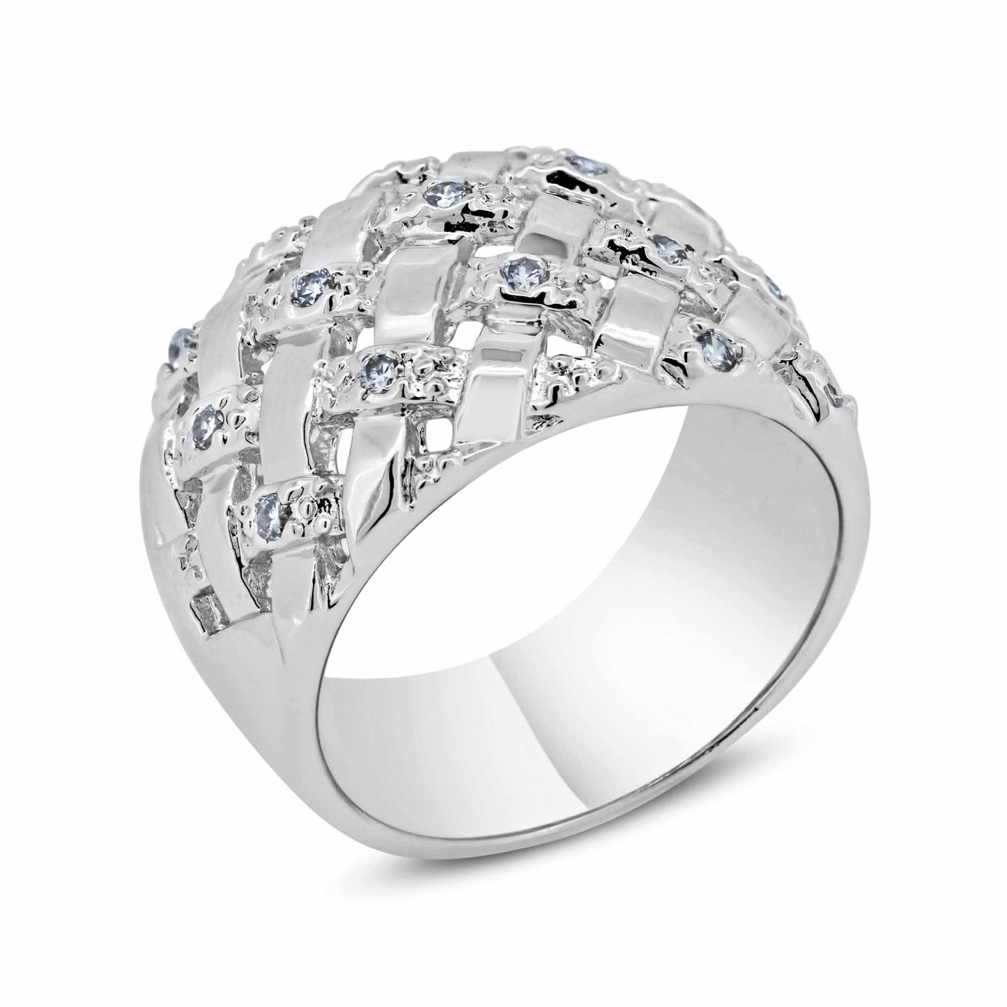 Sterling Silver 925 Rhodium Plated Clear CZ Net Cocktail Ring Band Sizes 5-9