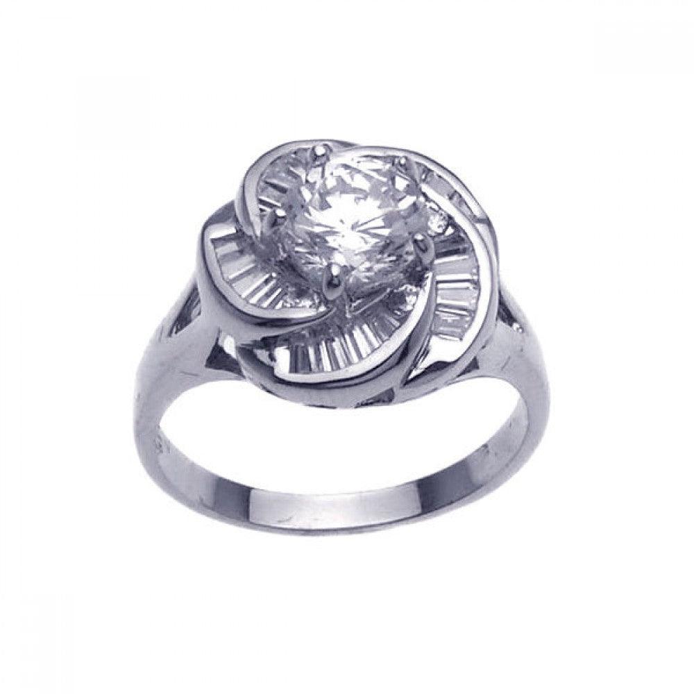 Sterling Silver 925 Rhodium Plated Clear CZ Spiral Flower Bridal Ring Sizes 5-9