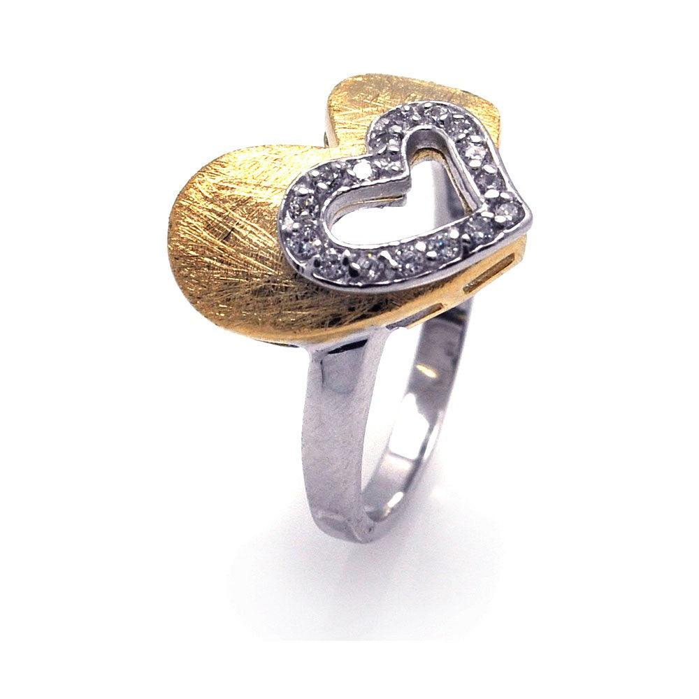 Sterling Silver 925 Rhodium Gold Plated 2 Toned Clear CZ Heart Ring Sizes 5-9