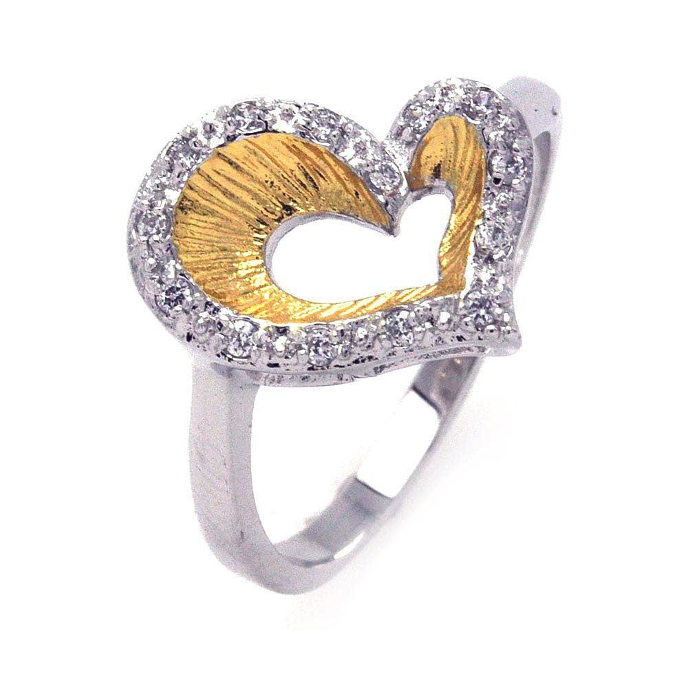 Sterling Silver 925 Rhodium Gold Plated Clear CZ Open Heart Ring Band Sizes 5-9