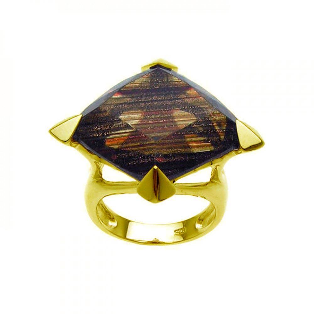 Sterling Silver 925 Gold Plated Diamond-Shaped Champagne CZ Ring Sizes 5-9